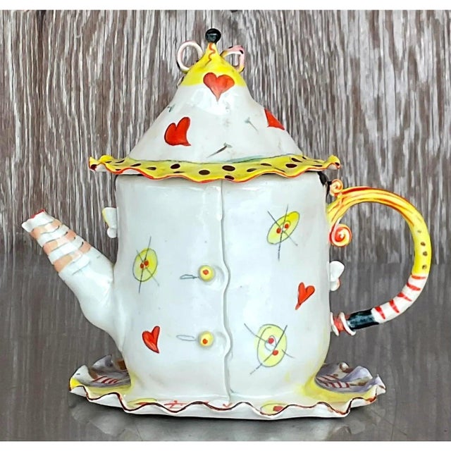Ceramic Vintage Face Painted Colorful Tea Pot For Sale - Image 7 of 9