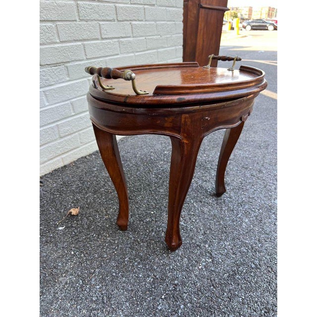 Early 20th Century Antique French Rococo Style Solid Tiger Oak Cane Top Side Table With Tray. For Sale - Image 5 of 10