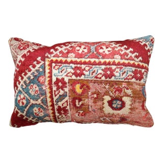 Early 20th Century Zabihi Collection Cherry Red Turkish Rug Small Border Pillow - 1' x 1'6" For Sale