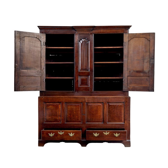 18th century english oak house keepers cupboard circa 1770. 2 part solid oak house keepers cupboard. Top section with...