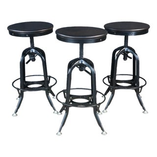 3 Restoration Hardware Industrial Modern Adjustable Vintage Toledo Bar Stools Set For Sale