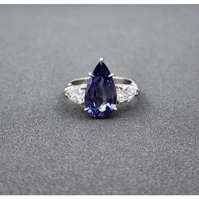 5.09 Ct Gia Certified Nh Color Change Sapphire & Diamond Ring Size 6.5 For Sale In Chicago - Image 6 of 14