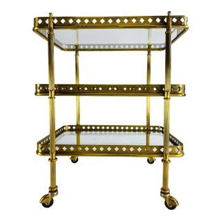 Mid-Century Vintage Solid Brass Three Tier Italian Trolley For Sale