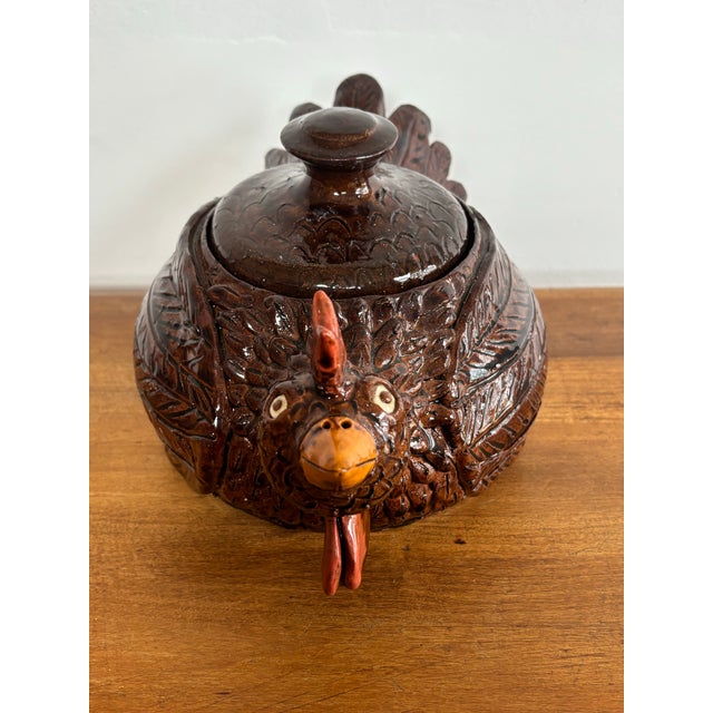 French Country Late 20th Century Folk Art Pottery Chicken Canister With Lid For Sale - Image 3 of 11