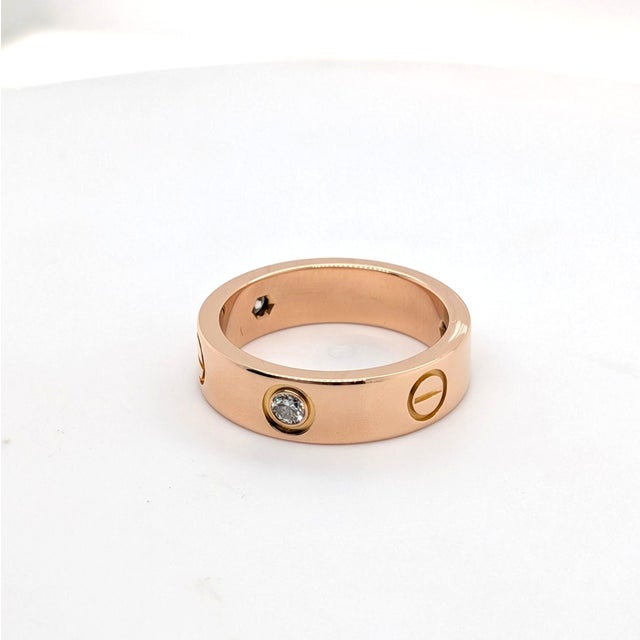 Cartier "Love" Ring With Three Diamonds in 18k Rose Gold - Size 7.5 For Sale In Phoenix - Image 6 of 8