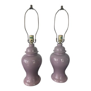 Vintage Postmodern Lavender Ceramic Ginger Jar Table Lamps - A Pair For Sale