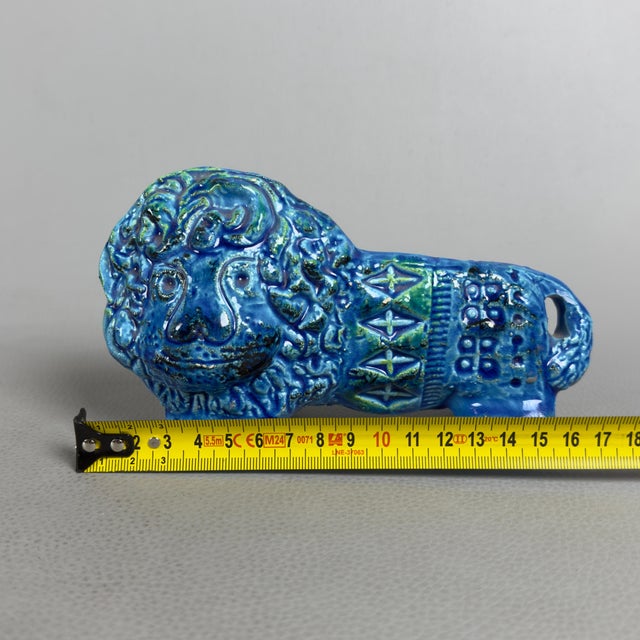 Blue Vintage Blue Ceramic Lion Sculpture by Aldo Londi for Bitossi / Flavia Montelupo, 20th Century For Sale - Image 8 of 11