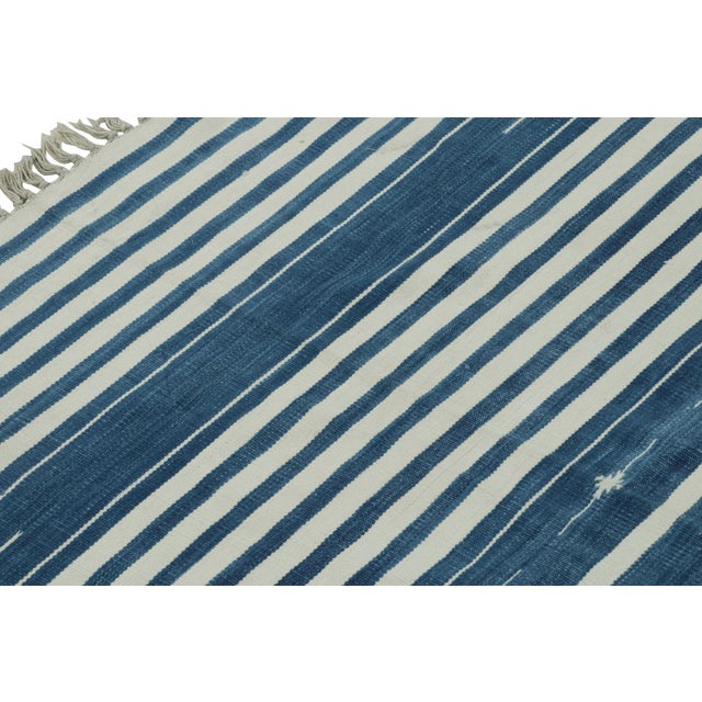 Not Yet Made - Made To Order Rug & Kilim's Contemporary Dhurrie Rug with White and Blue Stripes - 6x9 For Sale - Image 5 of 8