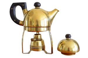 Brass Teapot with Stövchen, 1905, Set of 3