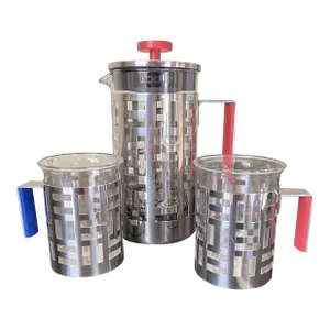 Mid Century Bodum Coffee Press and Mugs Set- 3 Pieces