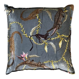 Vintage River Chase Printed Velvet Pillow For Sale