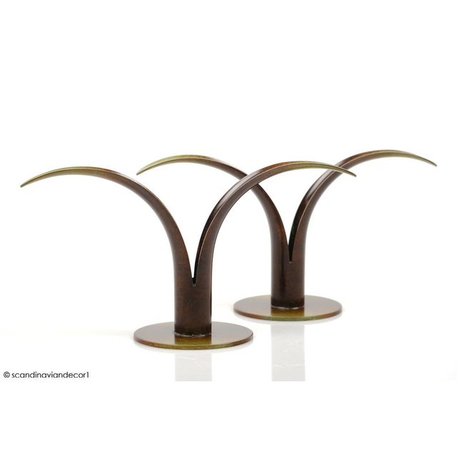 Brown Scandinavian Modern Liljan Candlesticks in Bronze by Ivar Ålenius Björk for Ystad Brons, 1940s, Set of 2 For Sale - Image 8 of 11