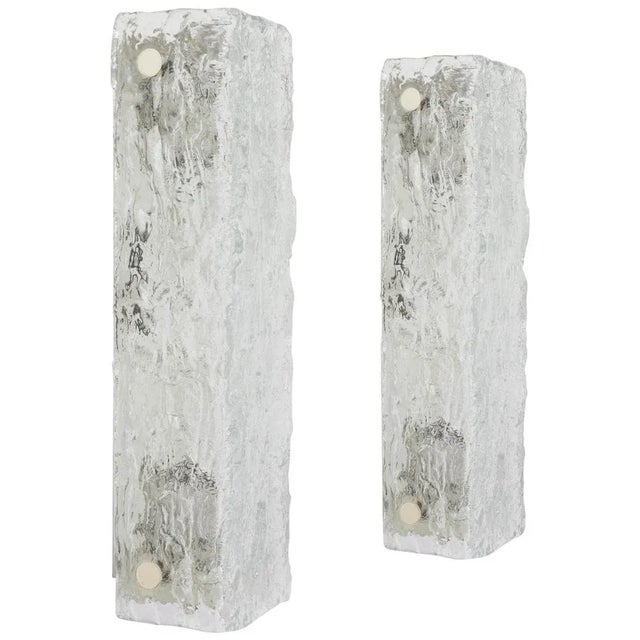 Large Murano Ice Glass Vanity Sconces by Kaiser, Germany, 1970s For Sale - Image 6 of 6