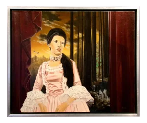 1970s "Countess Holstein" Surrealist Style Portrait Oil Painting by Del Holt, Framed