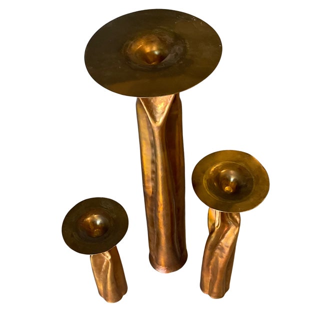 Metal 1970s Thomas Roy Markusen Copper Candle Holders - Set of 3 For Sale - Image 7 of 9