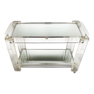 Lucite Mirrored 2-Tiered Bar Cart Rolling MCM 1970s Hollywood Regency For Sale