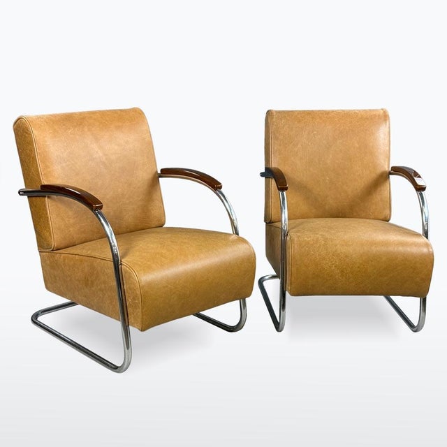 Bauhaus Bauhaus Chrome and Leather Armchairs from Mücke-Melder, 1930s, Set of 2 For Sale - Image 3 of 9