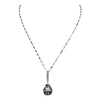 Diamond Tahitian Pearl Necklace 18k Gold Certified For Sale
