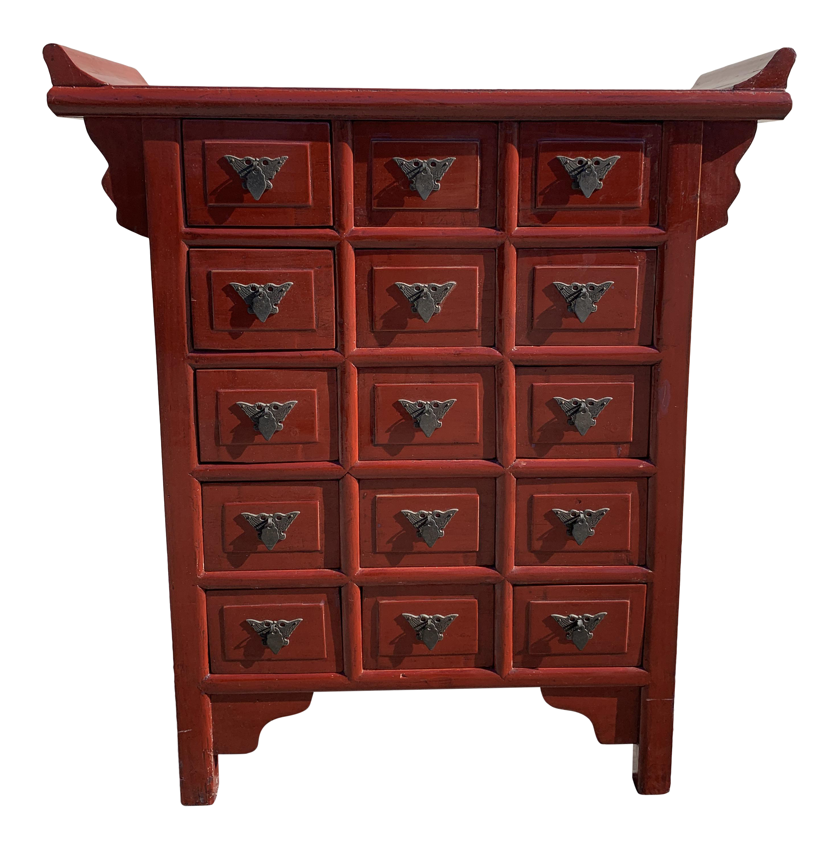 20th Century Chinese Red Lacquered Multi Drawer Apothecary Chest