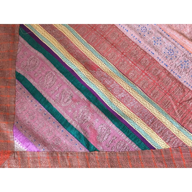 Mid 20th Century Vintage Indian Silk Sari Textile Quilt Patchwork For Sale - Image 5 of 10