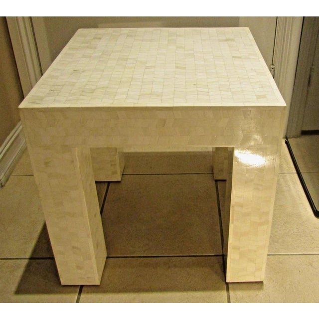 1980s Matched Pair Tessellated Bovine Bone Parsons Style End Tables Circa 1980s For Sale - Image 5 of 12