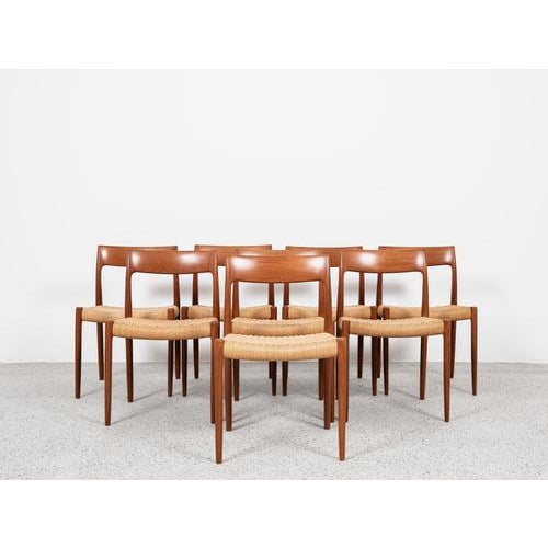Mid-Century Danish Model 77 Chairs in Teak and Paper Cord attributed to Niels Otto Møller, Set of 8 For Sale - Image 11 of 11