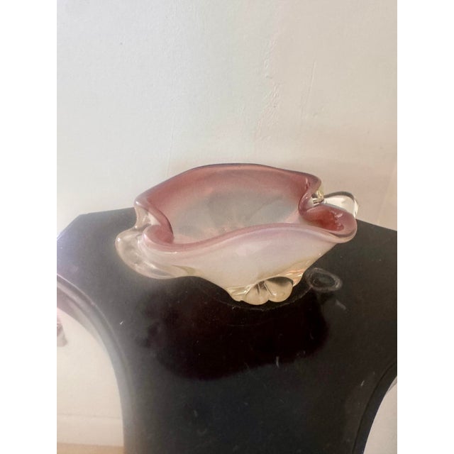 Pink Vintage Murano Pink and Opalescent Glass Bowl Catchall For Sale - Image 8 of 12