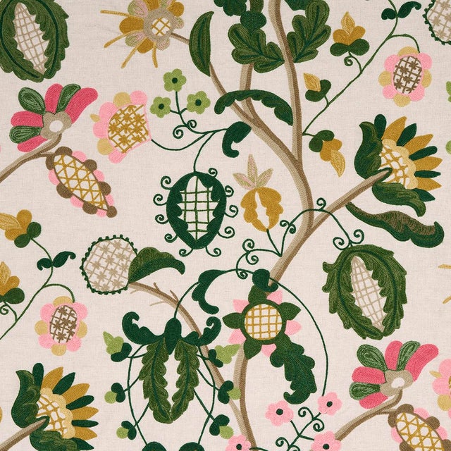Sample - Schumacher Mandevilla Embroidery Fabric, Pink & Green For Sale In Charlotte - Image 6 of 6