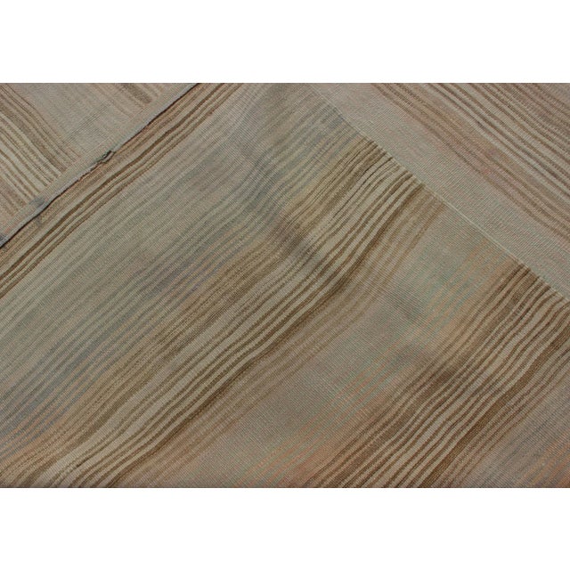 Vintage Turkish Flat-Weave Muted Colored Kilim in Taupe, Brown and Light Blue For Sale - Image 12 of 13