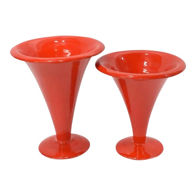 Italian Mid-Century Modern Italica Ars Atomic Red Large Vases - a Pair For Sale