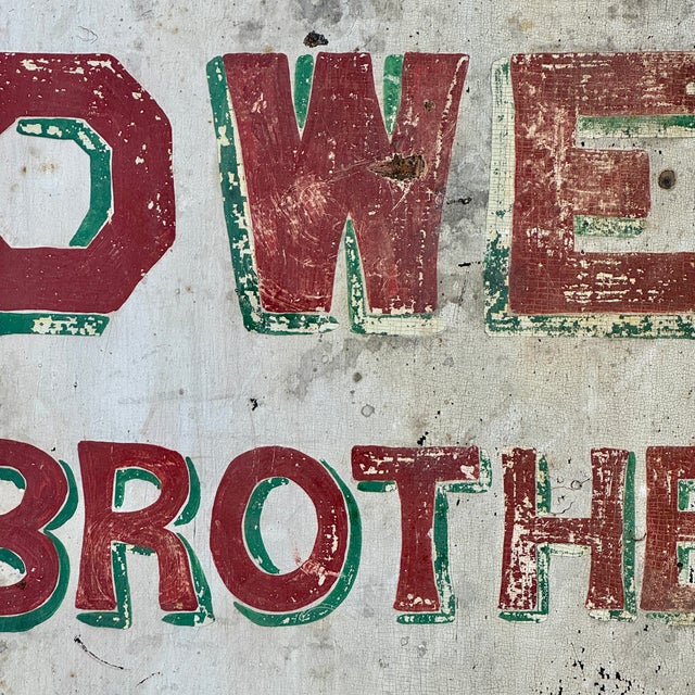 Wood Salvaged Early 20th Century Antique Wood Trade Sign Advertising "Owen Brothers Clothing House", Hand Painted For Sale - Image 7 of 13