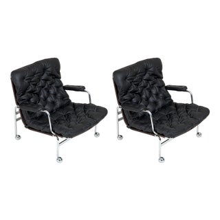 Karin Lounge Chairs in Black Leather by Bruno Mathsson for Dux, Set of 2 For Sale