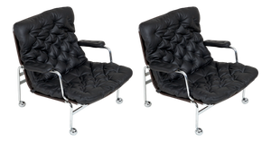 Karin Lounge Chairs in Black Leather by Bruno Mathsson for Dux, Set of 2