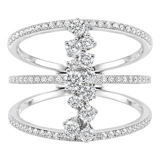 18K White Gold Diamond 3 Row Band Ring Estate For Sale