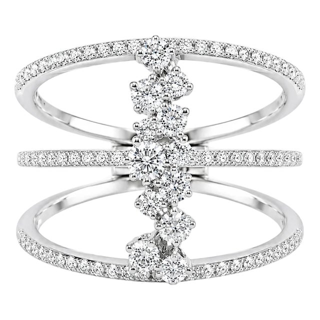 18K White Gold Diamond 3 Row Band Ring Estate For Sale
