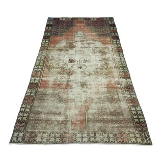 1960s Faded Turkish Oushak Vintage Handmade Tribal Area Rug - 4′2″ × 8′3″ For Sale