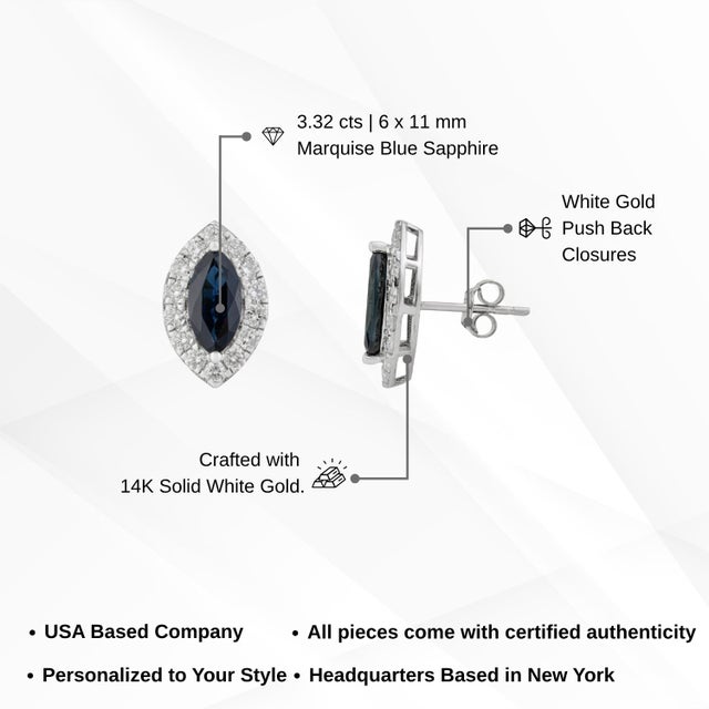 14k White Gold 3.32ct Marquise Blue Sapphire & Diamond Earrings- 2 Pieces For Sale - Image 11 of 14