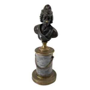 18th or 19th Century French Bronze Bust of Philosopher Jacques Rousseau on Marble Base