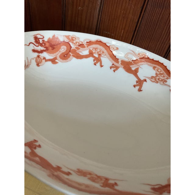 Fukagawa for Tiffany & Co. Dragon Motif 10” Porcelain Oval Vegetable Bowl in Red/White For Sale In Providence - Image 6 of 7
