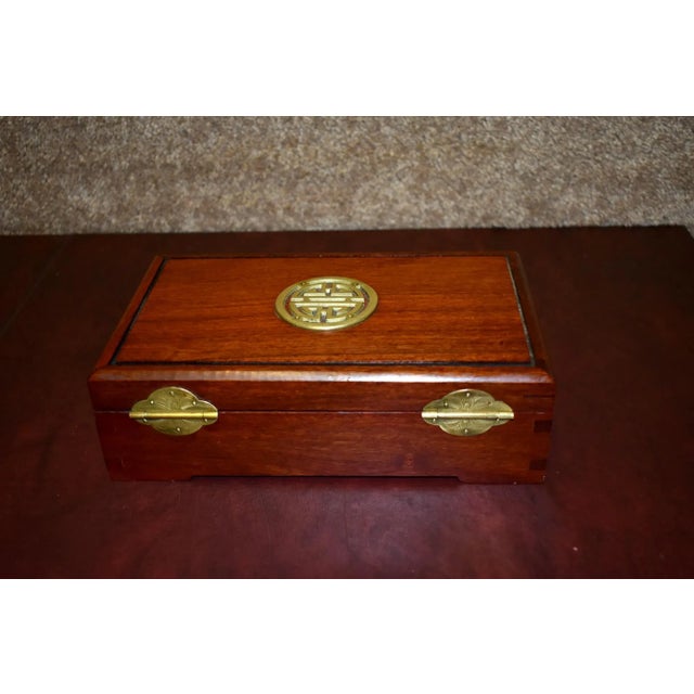 Vintage Asian/Mandarin Style Teak Dovetailed Jewelry Box | Chairish