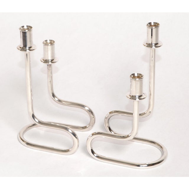 Gorham Gorham Maestri 1950s Silver Plated Italian Candle Holders Bauhaus Style, Pair For Sale - Image 4 of 13