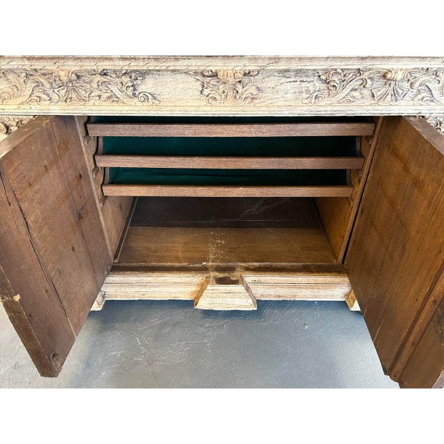 19th. C Italian Renaissance Weathered Oak Carved Buffet For Sale - Image 10 of 11