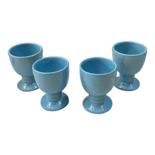1970s Collection of Blue Frankoma Lazy Bones Ceramic Cups- Set of 4 For Sale