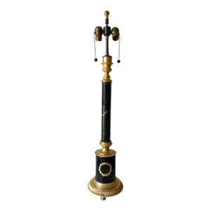 Antique French Empire Style Neoclassical Bronze Mounted Black Marble Column Table Lamp