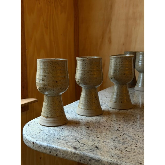 Handmade Speckled Stoneware Goblets, Set of 8 For Sale - Image 16 of 18