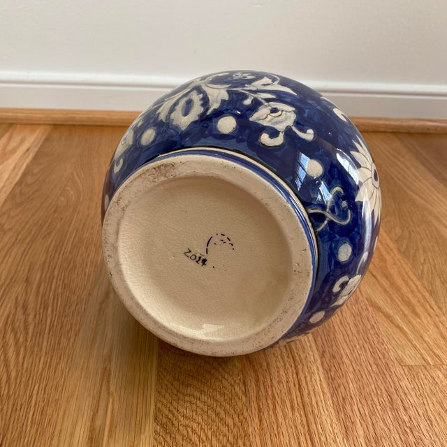 1990s Vintage 1990s Blue &White Ceramic Italian Hand Painted Pitcher For Sale - Image 5 of 8