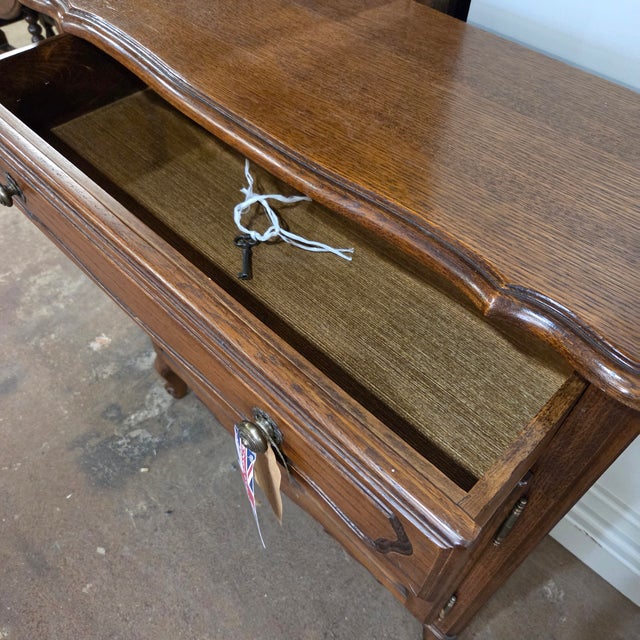 Wood Vintage Oak French Style 2 Door Cabinet With Drawer For Sale - Image 7 of 18