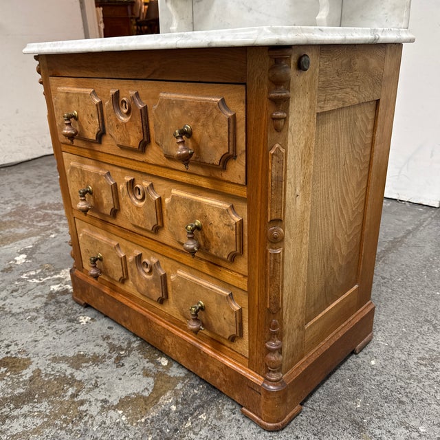 Ivory Oak Washstand Marble Top + Backsplash, Antique For Sale - Image 8 of 12