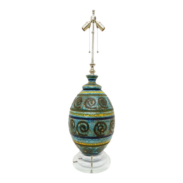 Terracotta Table Lamp 40" H Artisan Glazed Midcentury For Sale