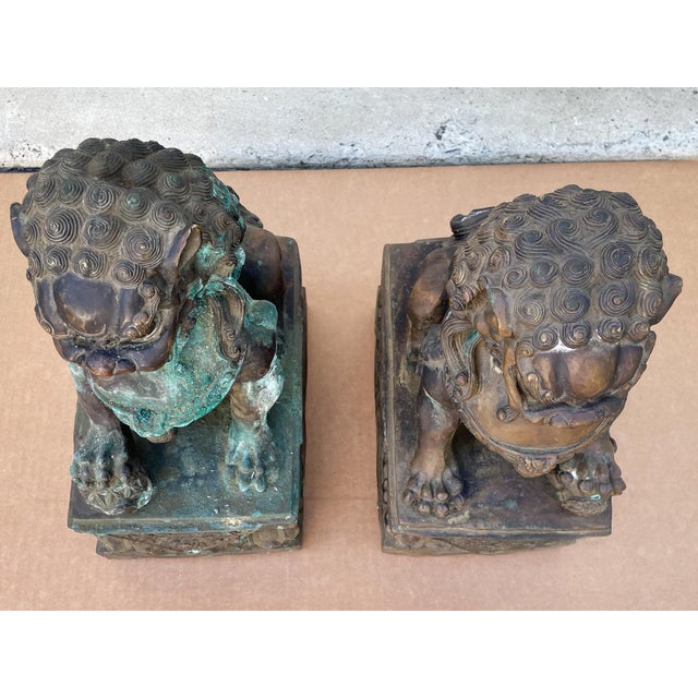 Antique Bronze Guardian Lions or Foo Dogs - A Pair For Sale - Image 4 of 17